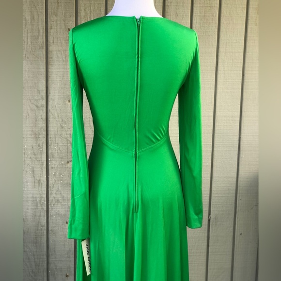 SOLD Vintage 70s 80s Jane Andre Elegant V-neck Jersey Long Sleeve Green Maxi 8 - Picture 5 of 13